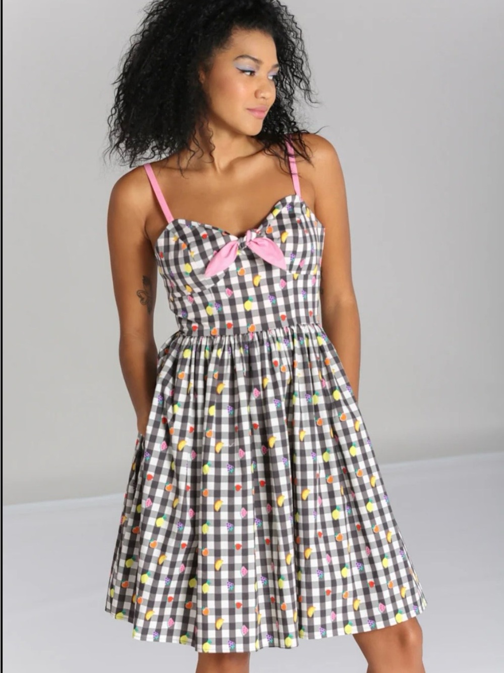 🍊Hell Bunny Black & White Gingham Dress with fruit 🍓
